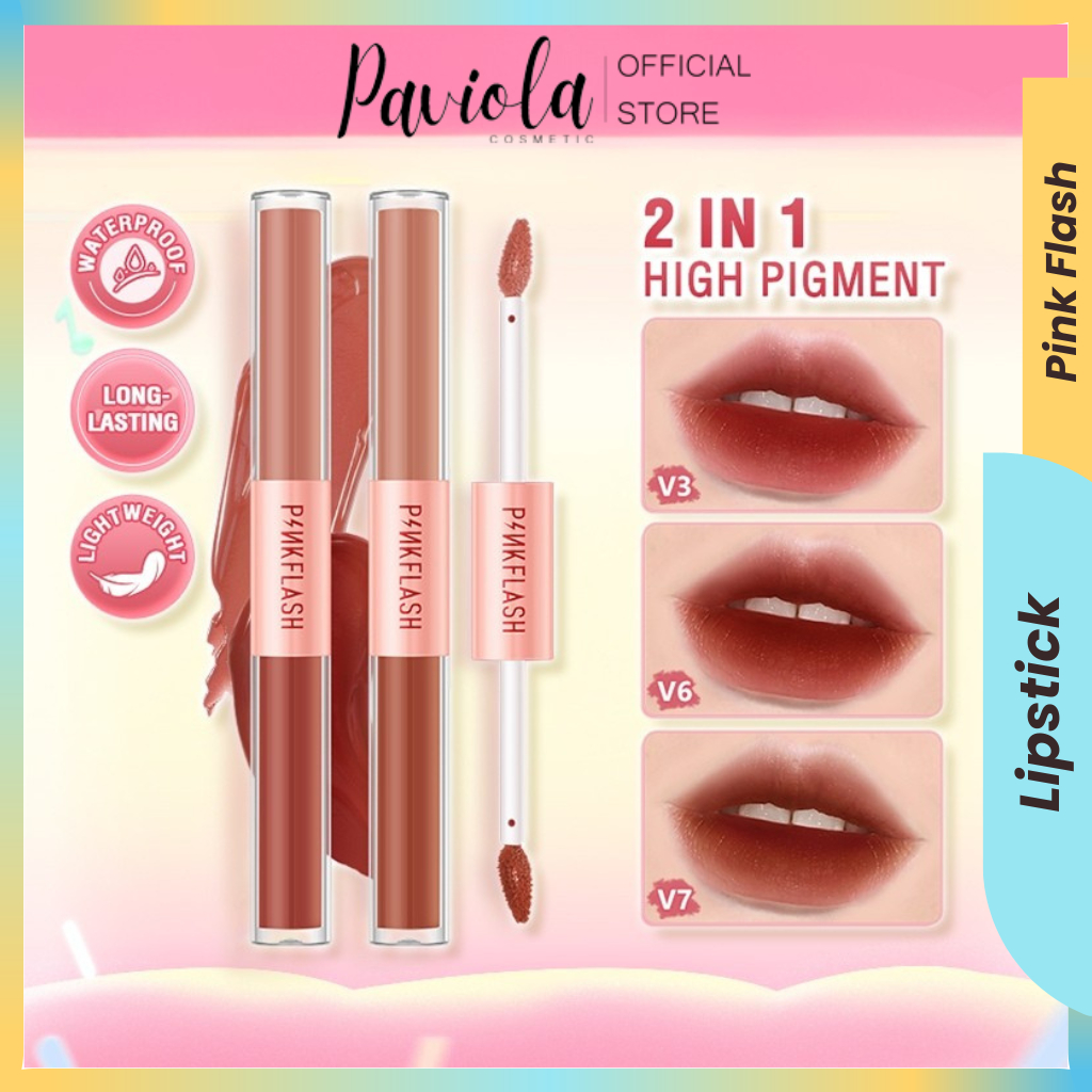 PINKFLASH 2 IN 1 Dual-ended Liquid Lipstik ombre lips Velvet & Matte - 2 Warna dalam 1Lipstik |  | P