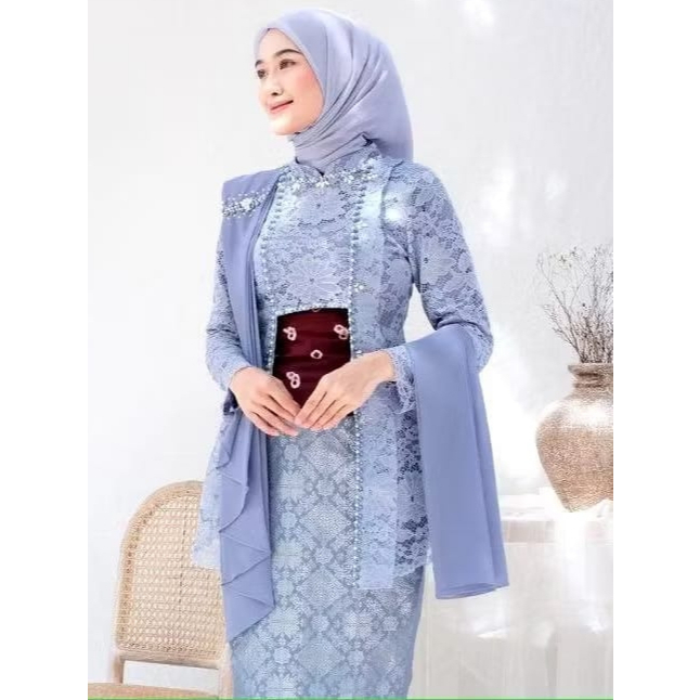 CUCI GUDANG Setelan Kebaya Model Kutu Baru Kebaya Laksmi Warna Biru Denim Kebaya Wisuda Kebaya Jumbo