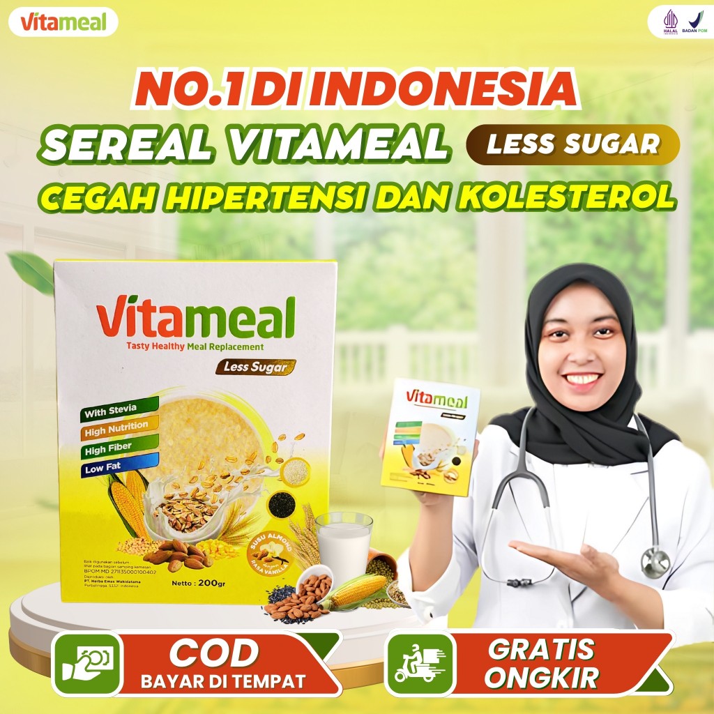 

VITAMEAL LESS SUGAR - Menstabilkan Tekanan Darah Gula Darah Kolesterol Dan Mengatasi Hipertensi BPOM
