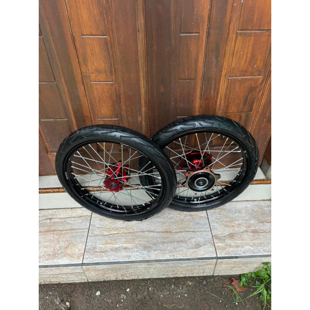 Rakitan Wheelset Semi Cacing CRF Velg Scarlet Baru Ban Corsa Ring 17