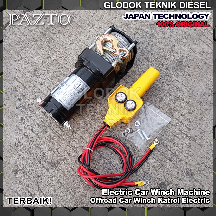 Electric Car Towing Wire Rope Winch Hoist 3000 Lbs x 15 | 10 | 6 Meter 12 Volt 1 phase Tali Derek Mo