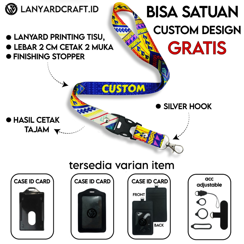 

[CUSTOM SATUAN] Custom Lanyard Size 2cm Type VOX-SH Lanyard Id Card Printing / Lanyard Custom Desain Satuan