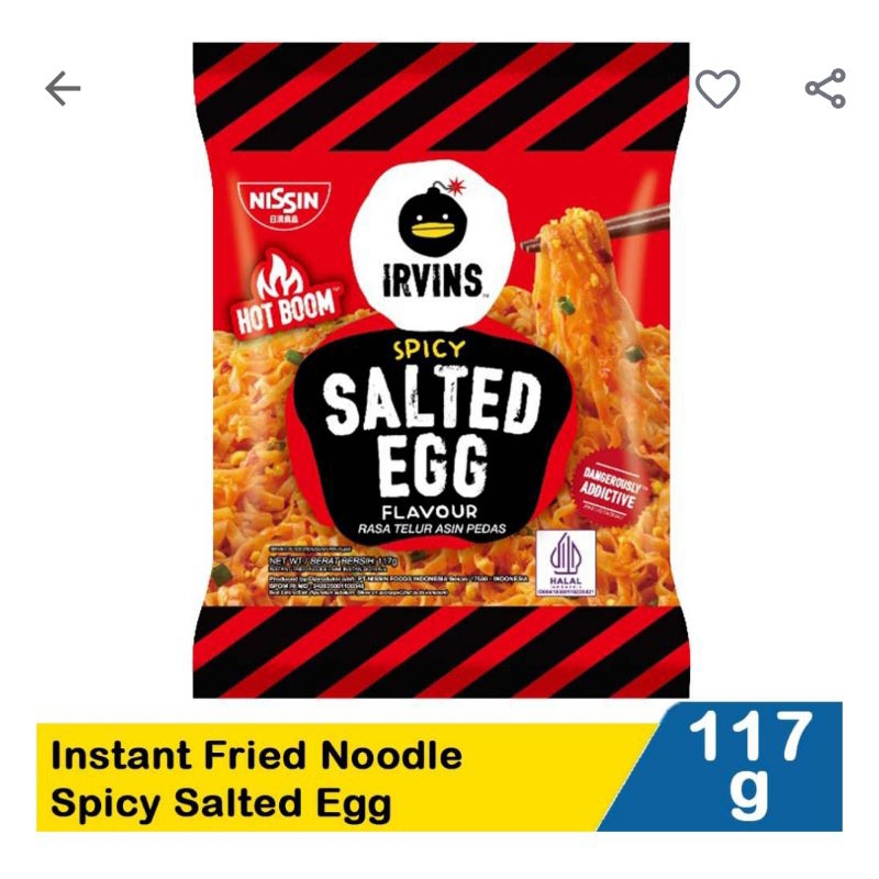 

Nissin Irvins intans fried noodle spicy salted egg 117G