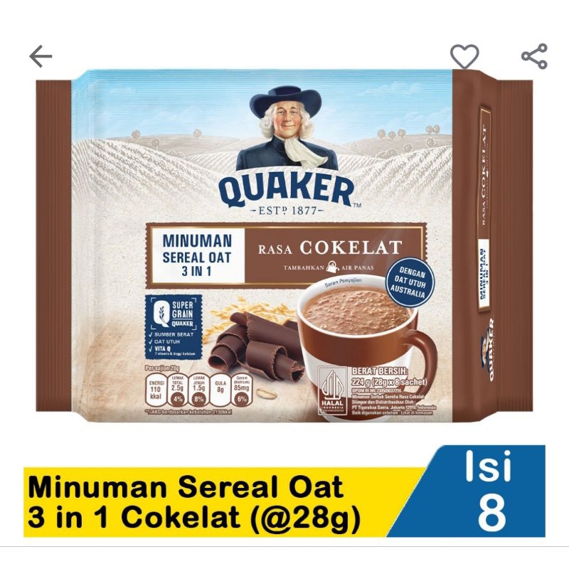 

Quaker minuman sereal 3in1 coklat
