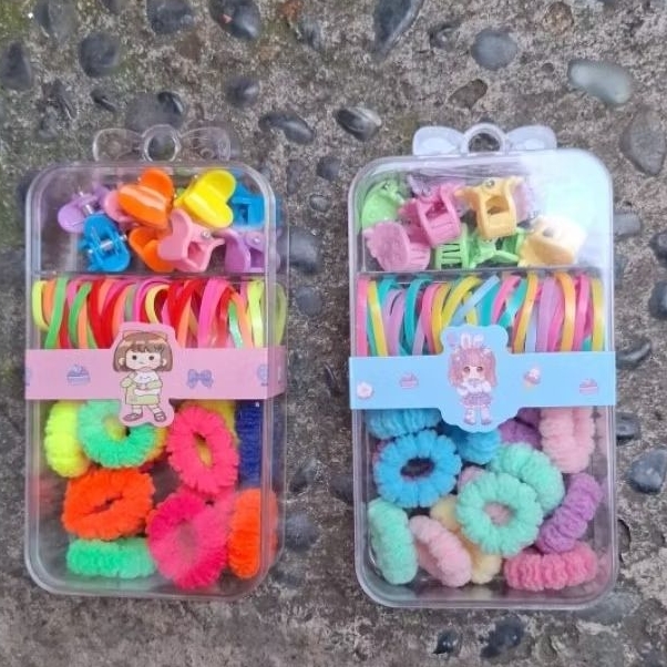 Set Box Jepitan Rambut & Ikat Rambut Warna Warni