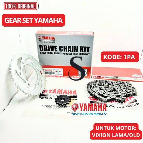 GEAR SET+RANTAI KODE 1PA KUALITAS ORIGINAL ASLI YAMAHA MOTOR VIXION NEW NVL, VIXION OLD, YAMAHA YGP