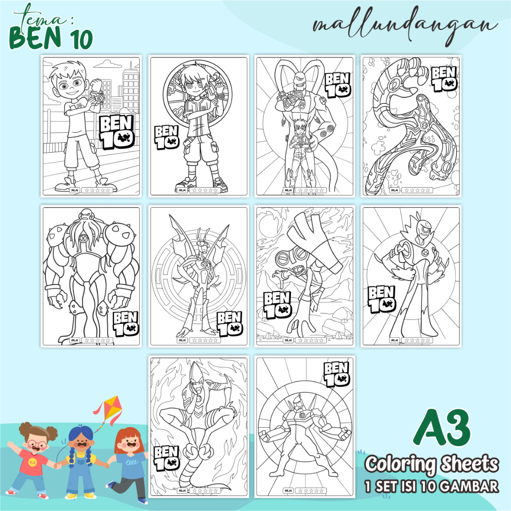 

LEMBARAN MEWARNAI ANAK A3 - TEMA BEN 10 - PAPER COLORING SHEETS FOR KIDS