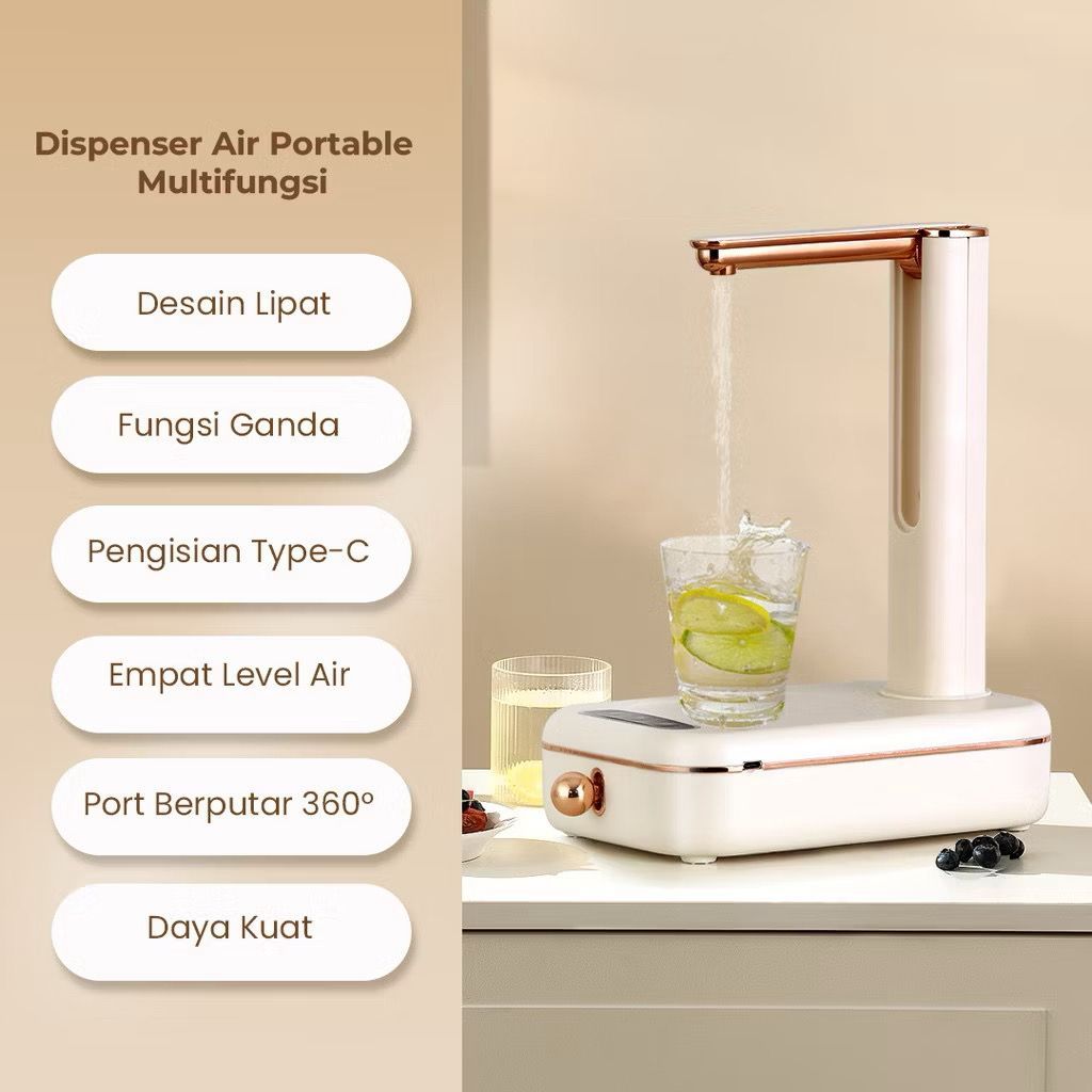 Pompa Air Minum Galon Meja Lipat Electric Baterai Cas Otomatis Tanpa Kabel / Pompa Air Galon Meja