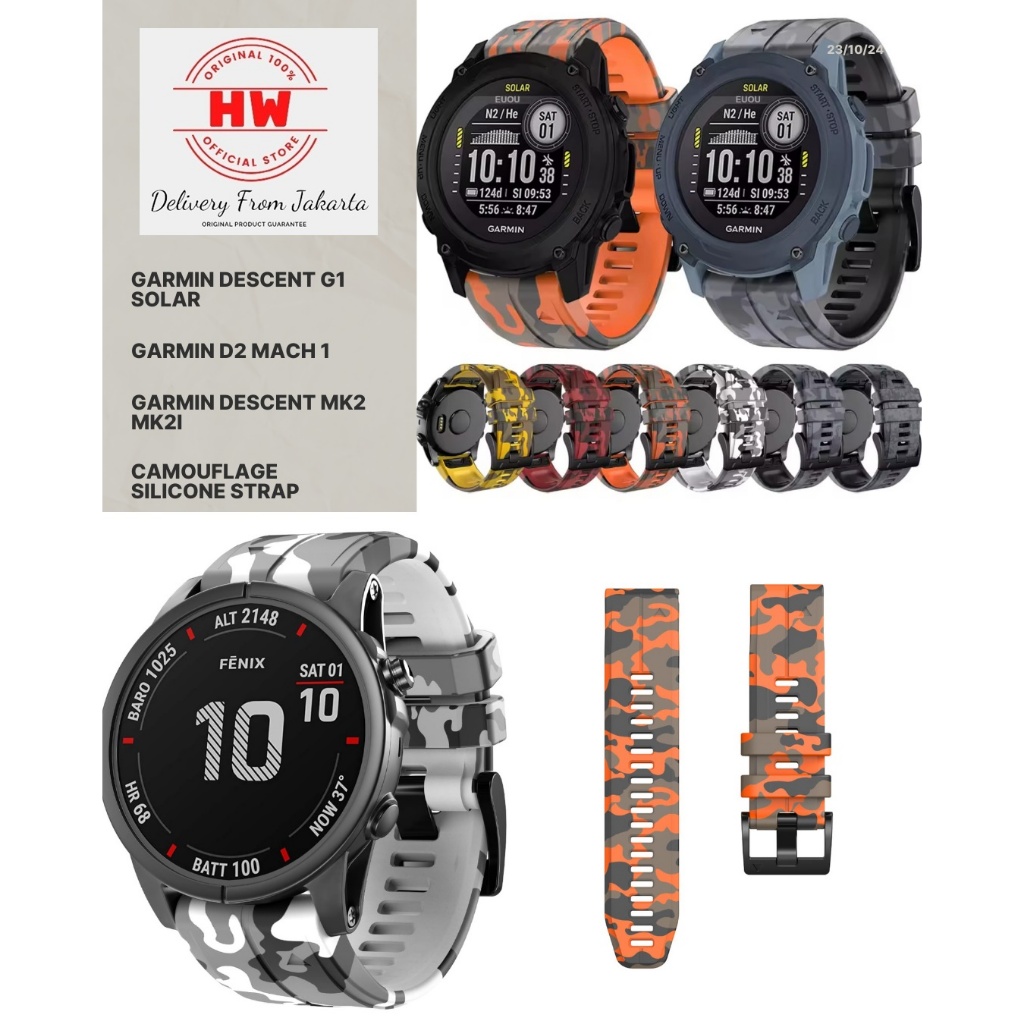 QuickFit 26mm Watch Bands For Garmin Descent G1 Solar/D2 Mach 1/Descent Mk2 MK2i Camo flage Silicone