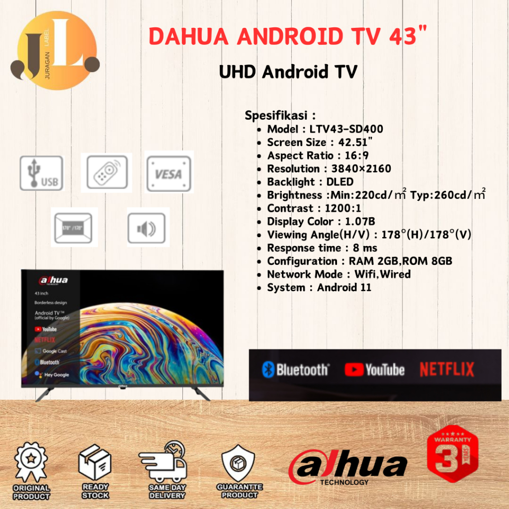Dahua SD400 Android Smart TV Digital 43 inch Ultra HD 4K UHD Monitor