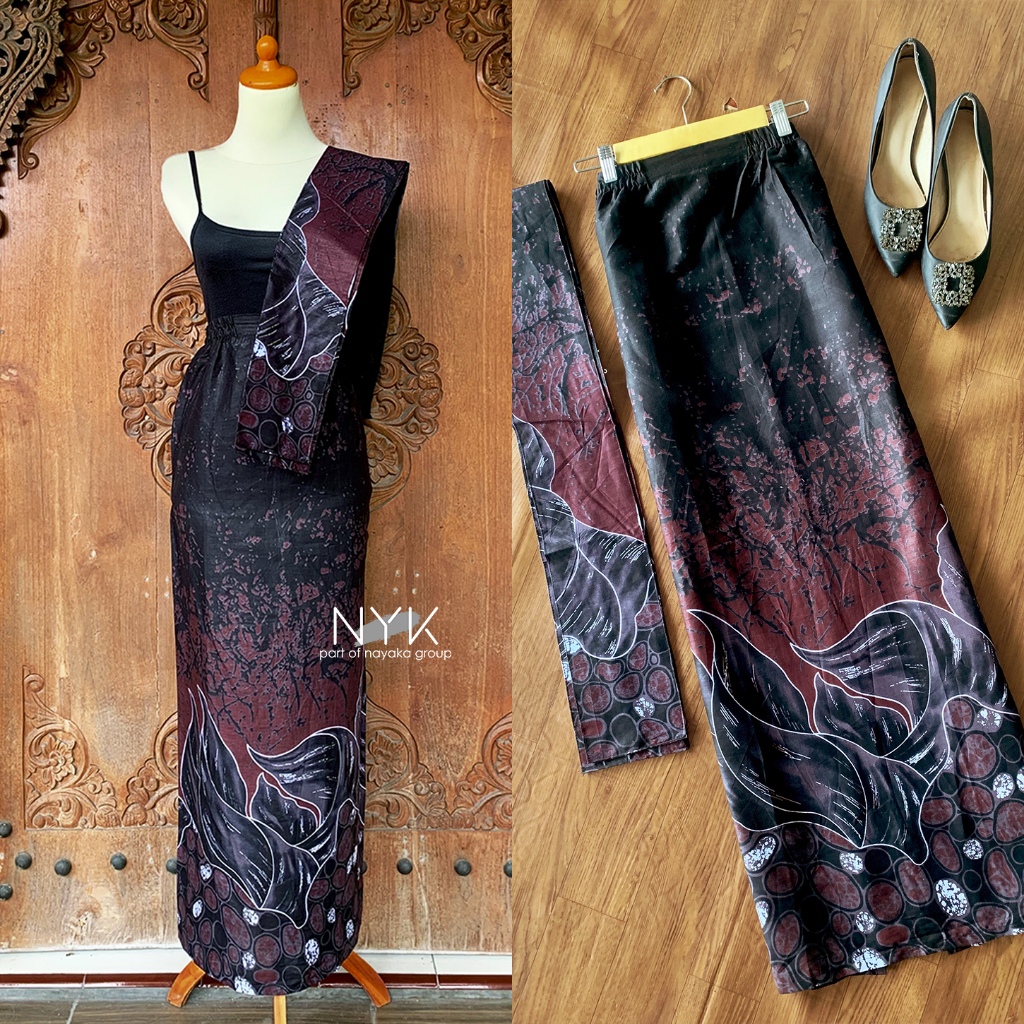 PRADIPTA BATIK MOTIF TERBARU - Rok Span Batik ADIWANGSA Free Selendang Nuansa Warna Burgundy - Rok B
