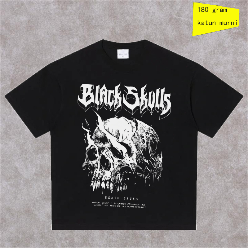 【COD】T-shirt kaos katun Boxy fit Oversized - Streetwear- kaos warna hitam -kaos pria bahan tebal baj