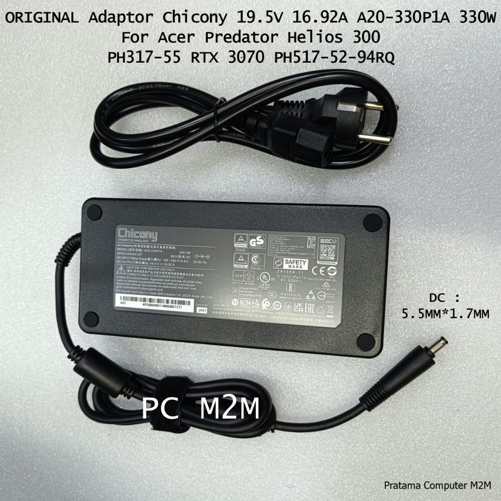 ORIGINAL Adaptor Chicony 19.5V 16.92A A20-330P1A 330W For Acer Predator Helios 300 PH317-55 RTX 3070