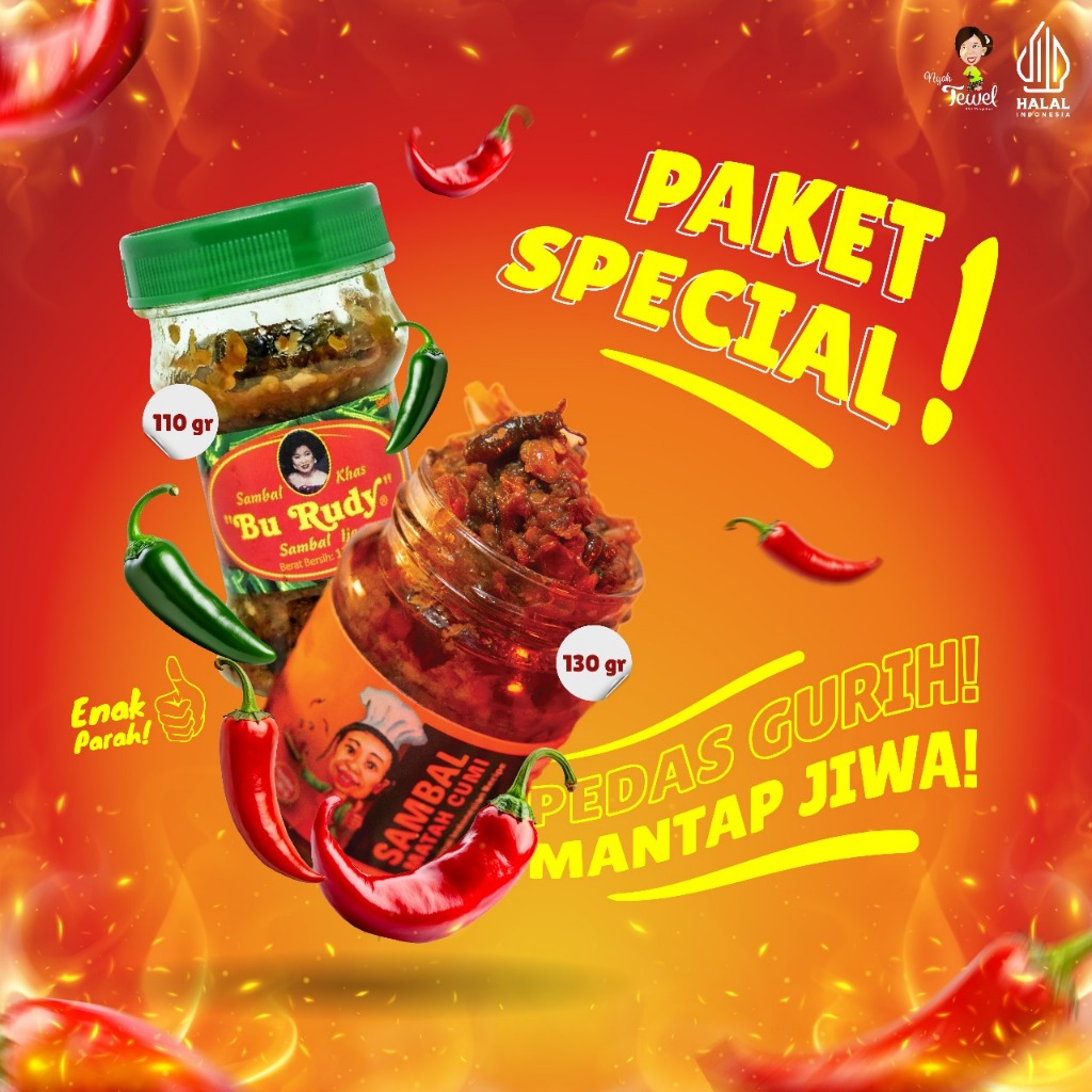 

Nyah Tewel - Paket Special Sambal Ijo Bu Rudy 110 gr, Sambal Matah Cumi Nyah Tewel