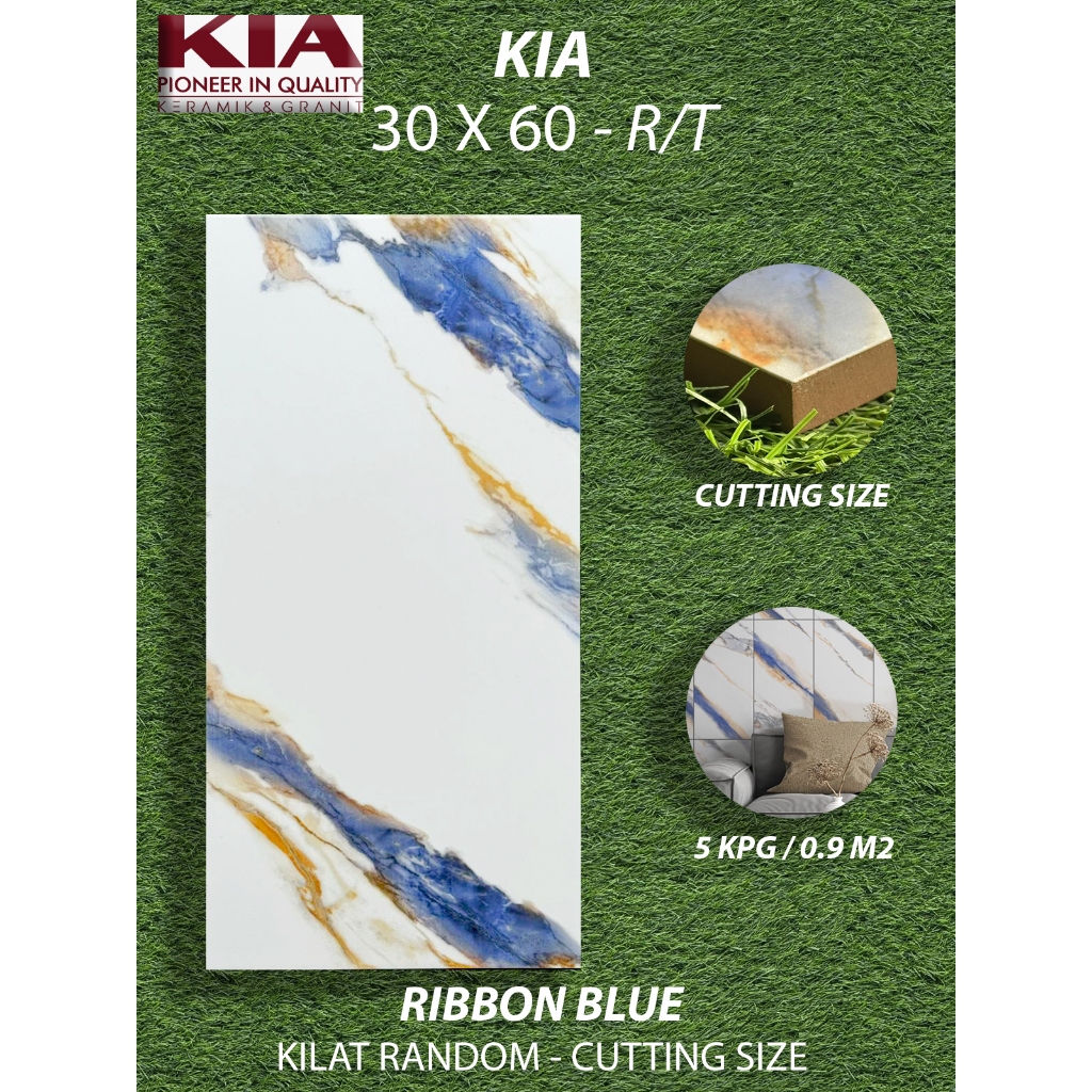 Keramik Dinding 30X60 KIA Rectified Ribbon Blue Kilat KW1 Pekanbaru Riau Motif Putih Awan Biru