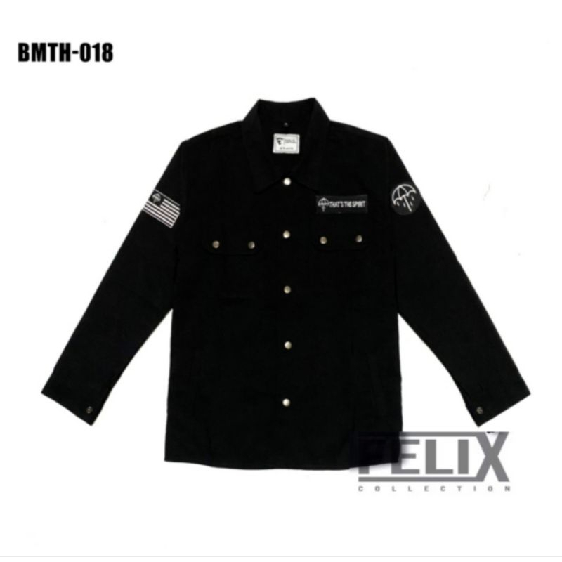 KEMEJA SEMI PARKA HITAM KOLABORASI EMBLEM. BORDIR. BN. BMTH