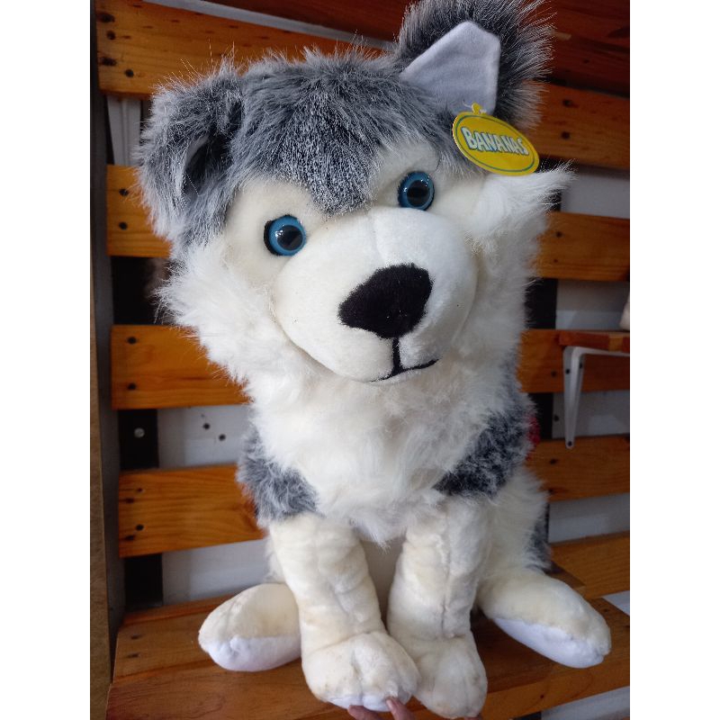 Boneka Anjing Siberian Husky Dog Plush Doll Bananas Import Doll