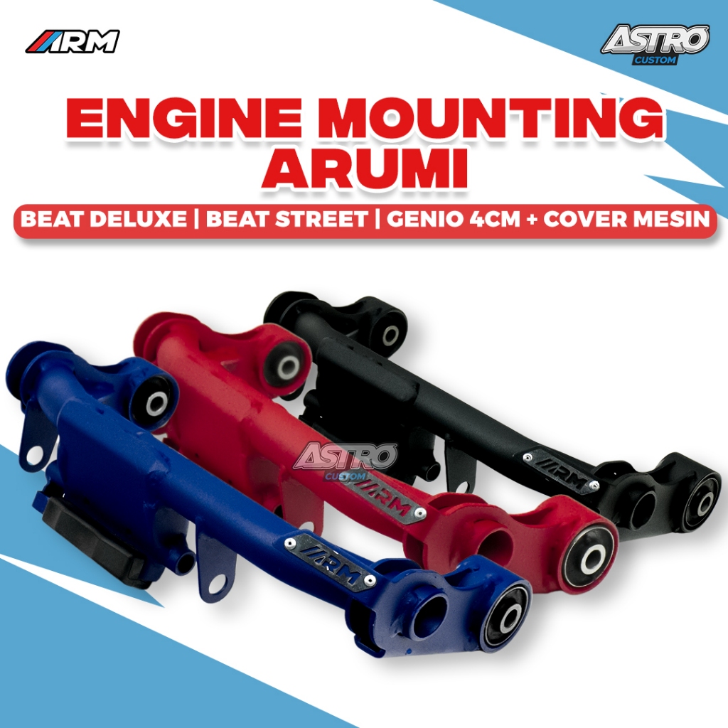 Engine Mounting ARM Beat Fi Street Deluxe Genio Scoopy Fi New Arumi Cover Mesin Full CNC Panjang 4cm