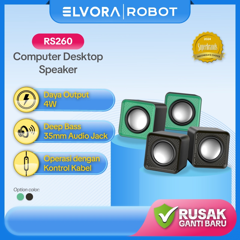 ROBOT RS260 Speaker Komputer Deep Bass 35mm Audio Usb Jack Komputer Laptop Garansi 1 Tahun
