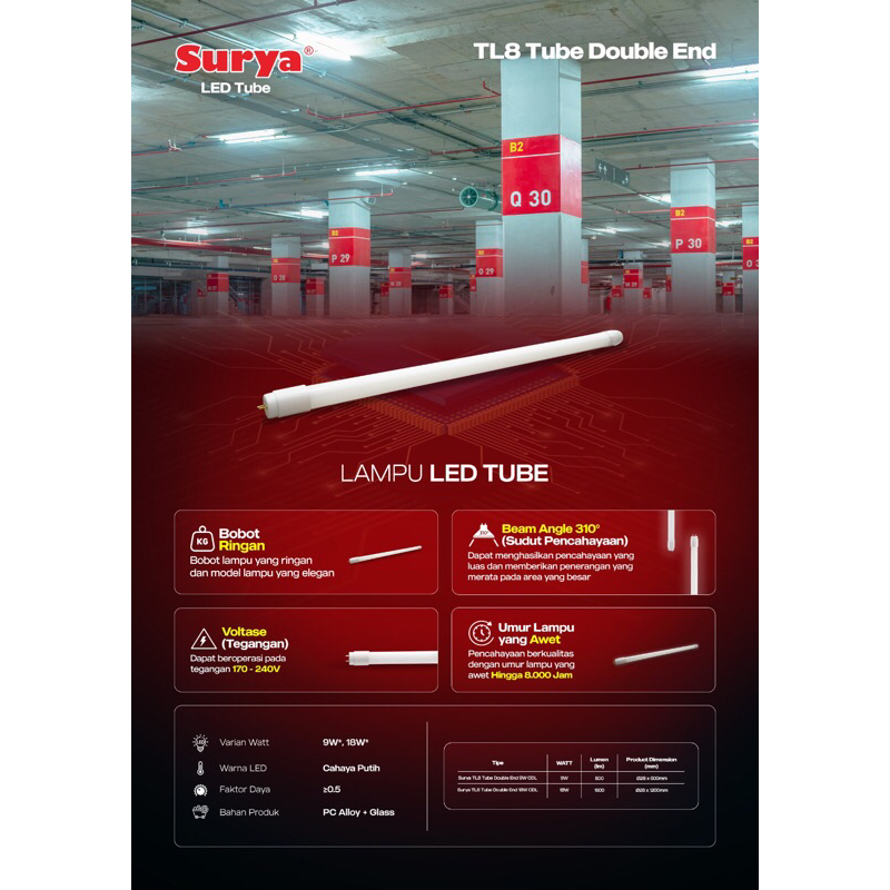 Lampu T8 TL LED 18 WATT SURYA Murah Meriah