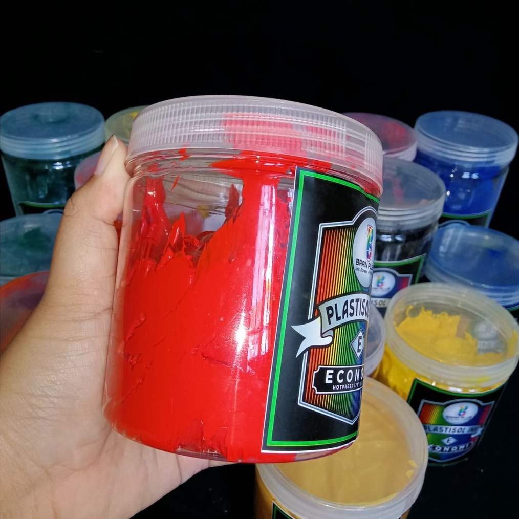 

KODE F22H Tinta Sablon PLASTISOL ECONOMY Brain Plus MERAH 5gr
