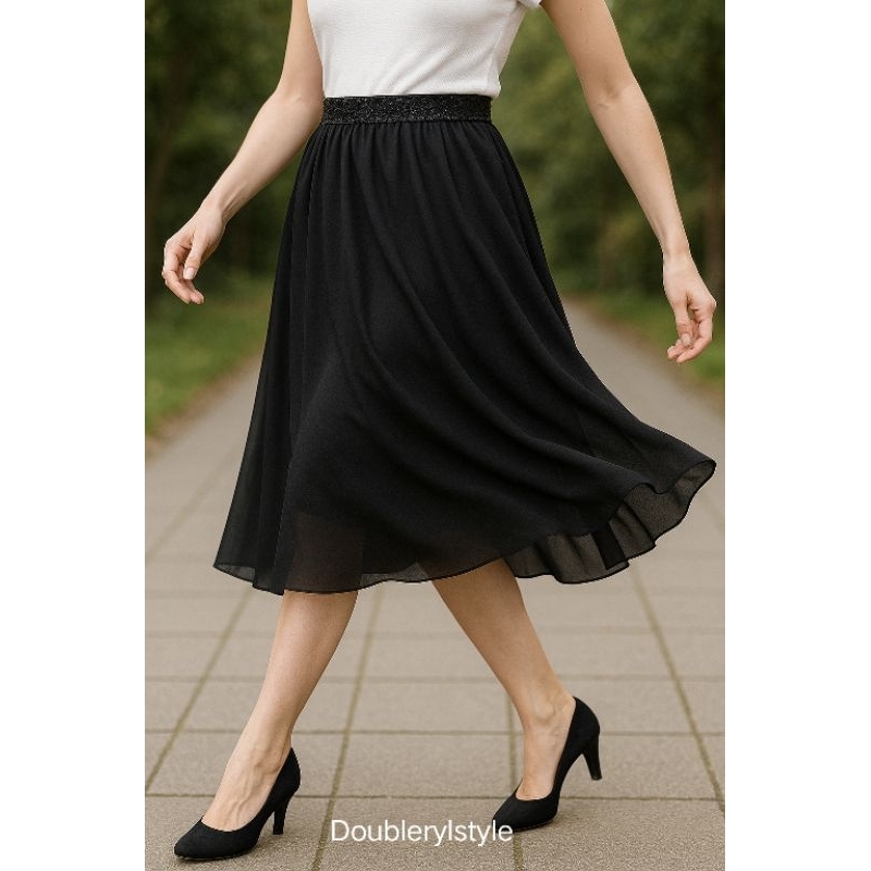 Sora Midi Skirt by Doublerylstyle/Rok Midi/Rok Hitam Polos/Rok kerja/casual