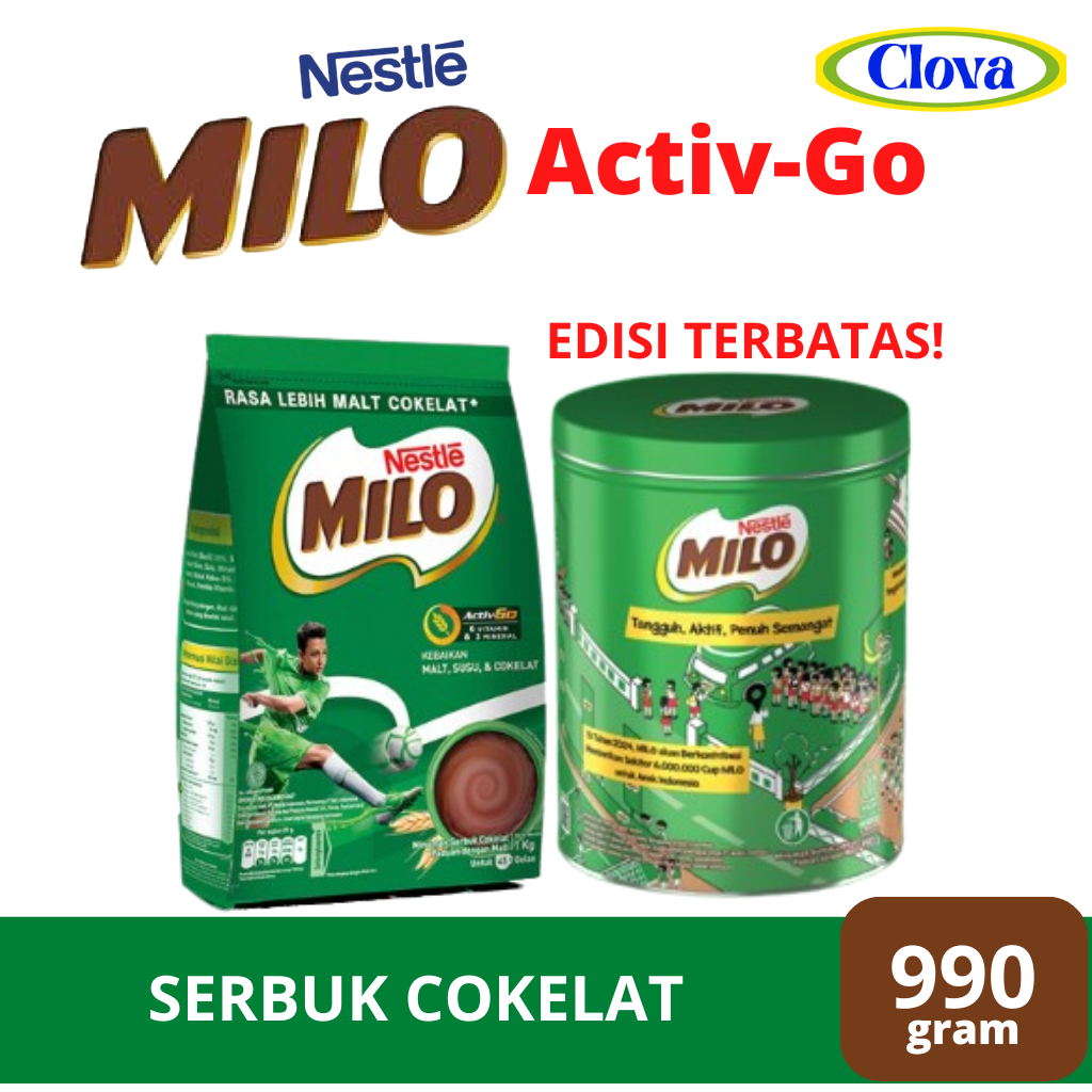 

MILO ACTIV-GO 3in1 Promo Toples Kaleng 990g Minuman Serbuk Coklat + Susu + Ekstrak Malt (Barli)