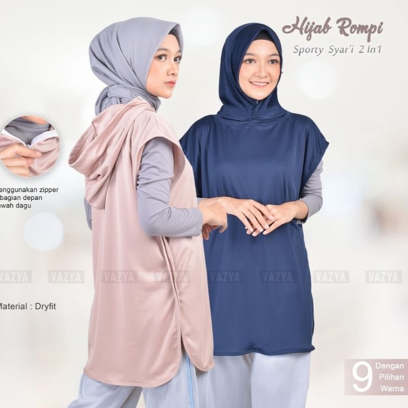 (NEW!!!) Rompi Sporty Hijab Dryfit 2in1 || Muslimah Running Outfit || Baju Olahraga Wanita
