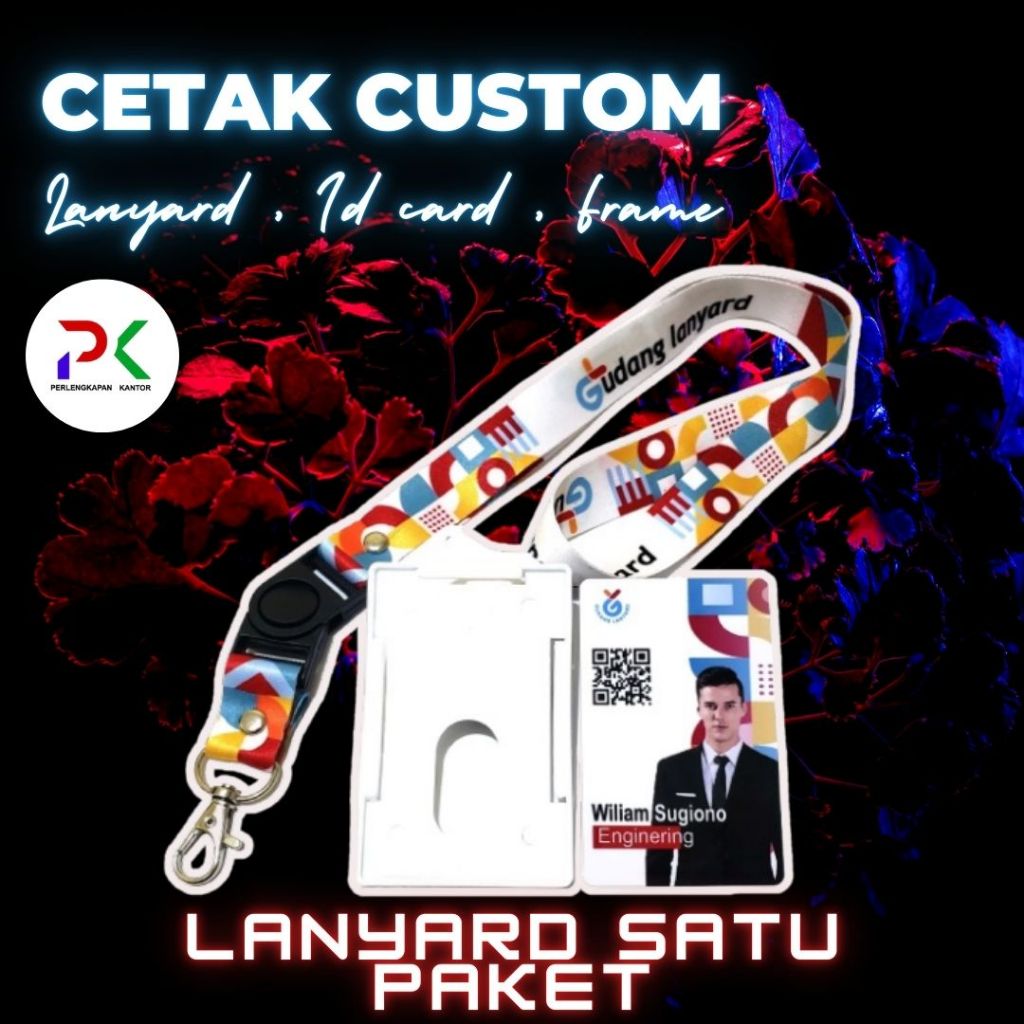 Tali Lanyard id card custome 2 cm 2 sisi sepaket/cetak tali lanyard id card dan casimg satu paket