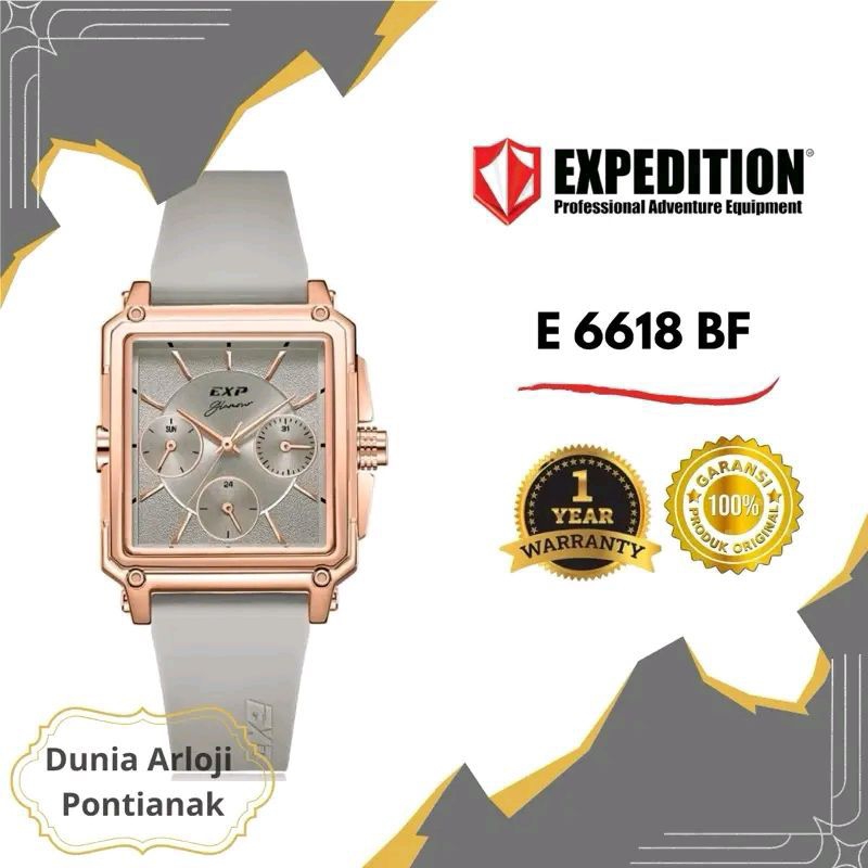 [dunia arloji pontianak] E 6618 BF Jam Tangan Wanita Petak Karet Expedition EXP 6618 BF Rubber Stain