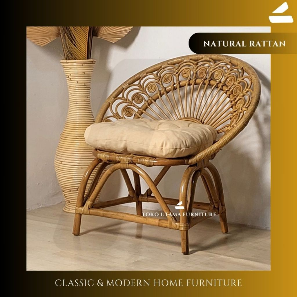 KURSI TERAS BUNGA ANAK ROTAN ALAMI / BANGKU TERAS RUANG TAMU ROTAN ASLI FINISHING MELAMIN