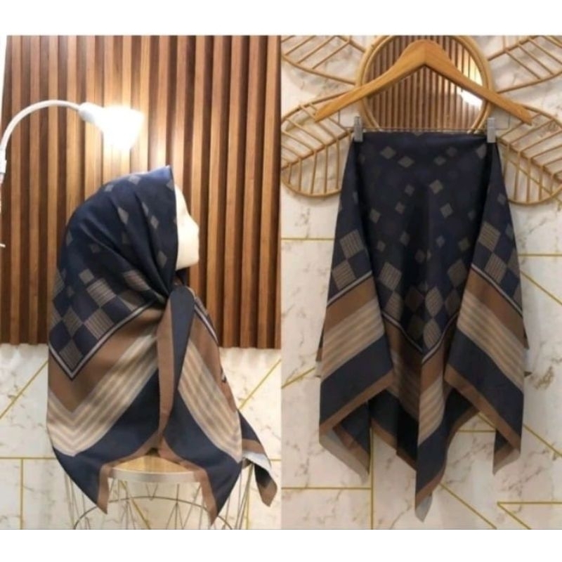 KERUDUNG SEGI EMPAT HIJAB MOTIF KODE  171 KOTAK NAVY KEHITAMAN