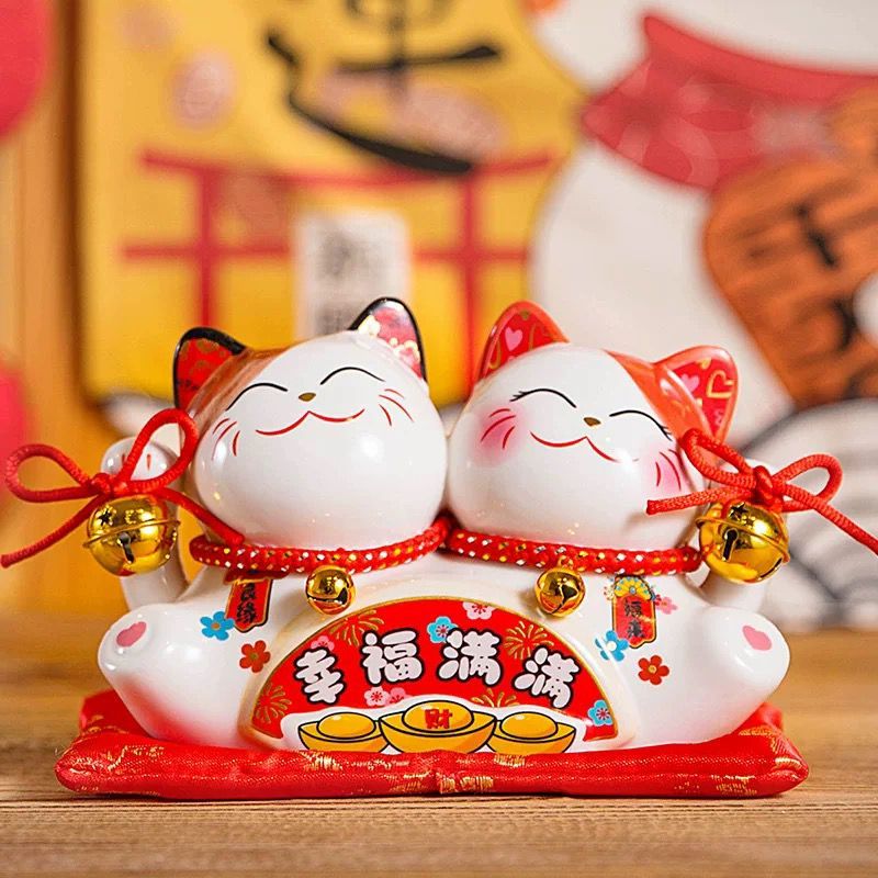 Patung Kucing Hoki Maneki Neko Keramik / Kucing China Keberuntungan pembawa rejeki keramik