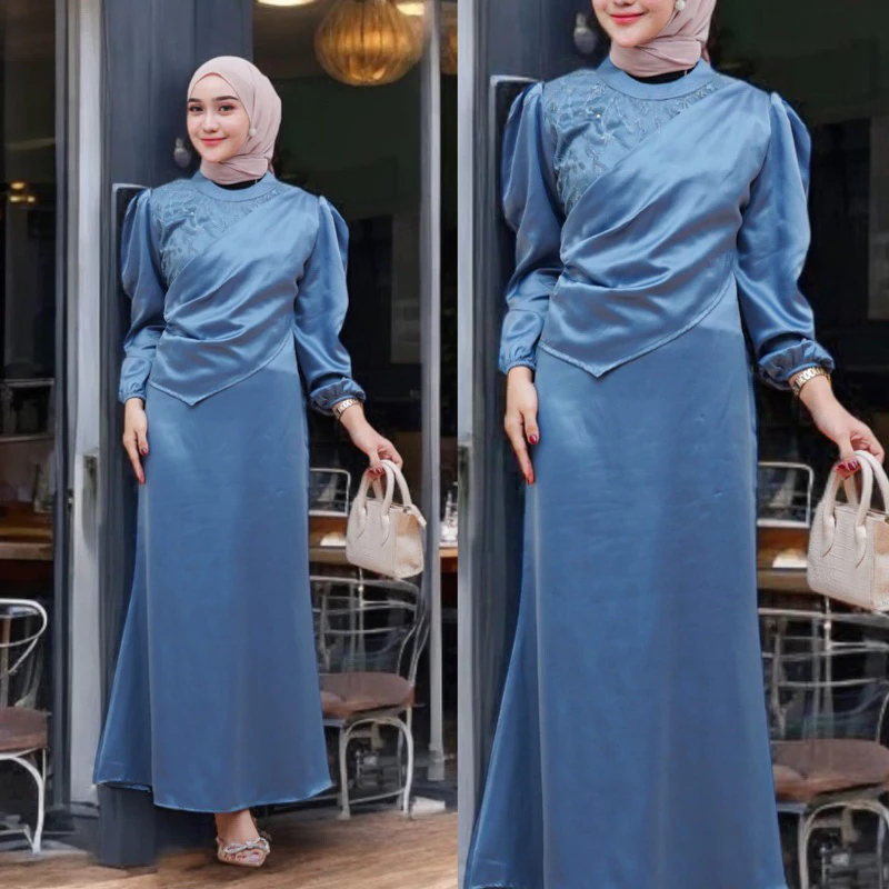 Dress Princess Brukat Satin Silk Premium Baju Pesta Kondangan Muslim Gamis Lebaran Viral Duyung 2025