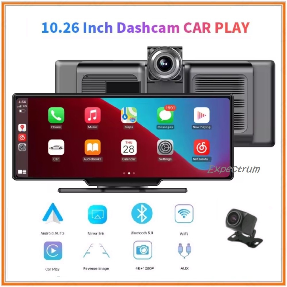 CAR DVR / Dashcam mobil 10.26" 4K + GPS + WIFI, Support Wireless Android Auto, Apple Car Play &
