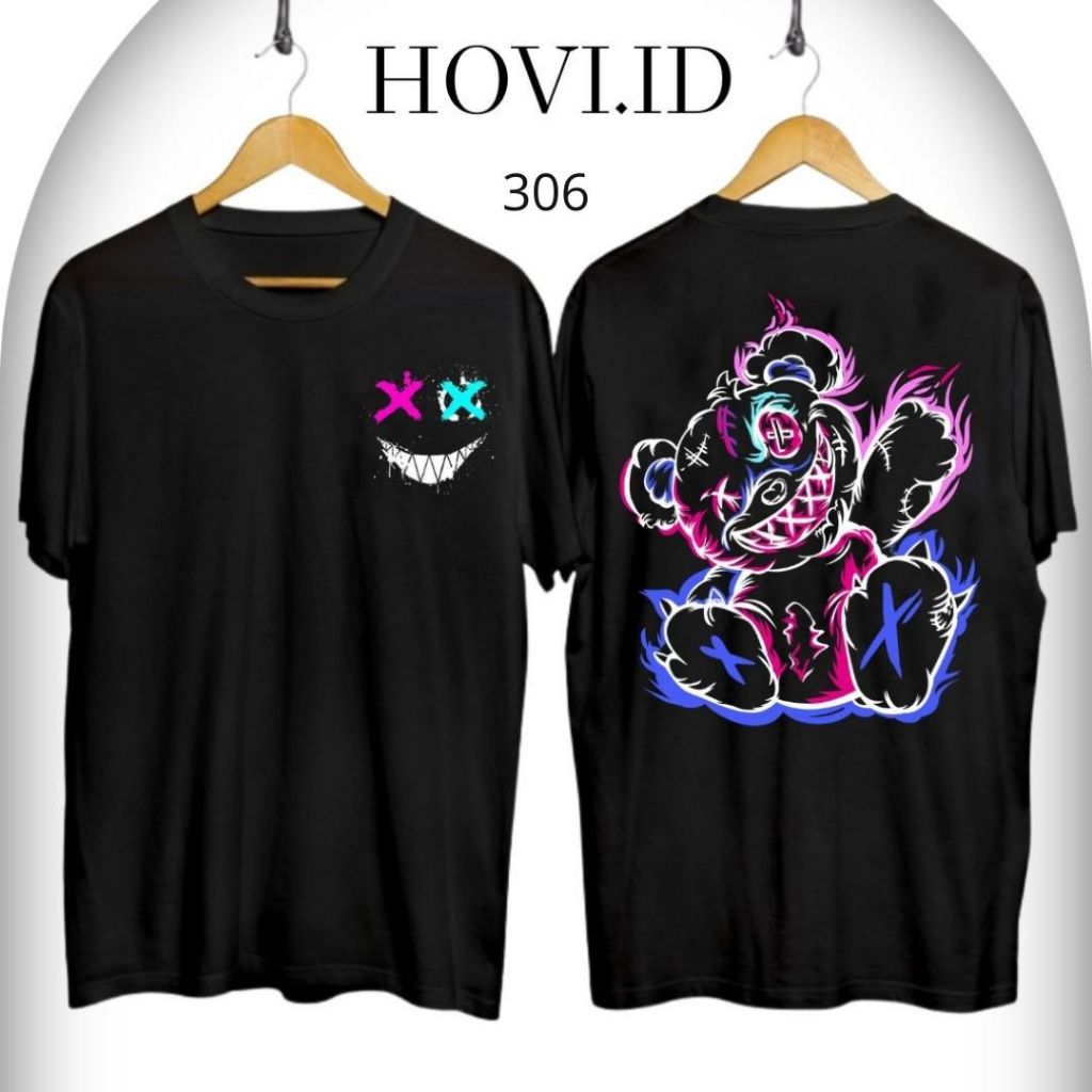 HOVI.ID Baju Kaos Distro Motif Bear Boneka Keren 306 Lengan Pendek Terlaris / Atasan Pria / Pakaian 