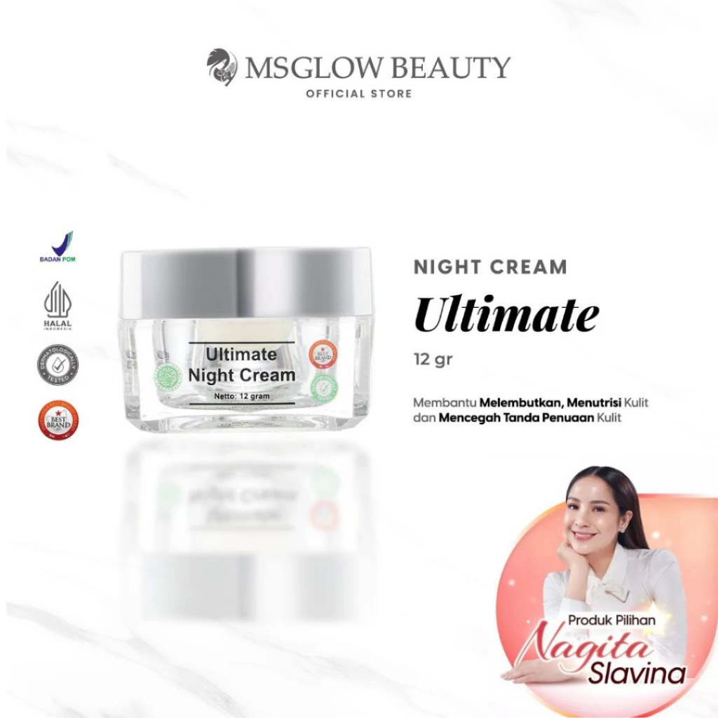 MS GLOW - ULTIMATE NIGHT CREAM - 12 GR - Cream Malam untuk Flek Hitam Membandel Menyamarkan Noda Hit