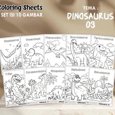 

KERTAS GAMBAR ANAK MEWARNAI KARAKTER DINOSAURUS 03 UKURAN A4 - COLORING SHEETS 1 SET ISI 10 GAMBAR
