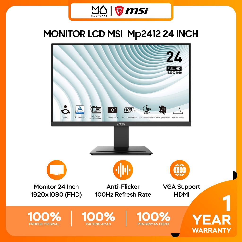 Monitor MSI Pro MP2412 Monitor 24 Inch [1080p, 100Hz] - Garansi Resmi