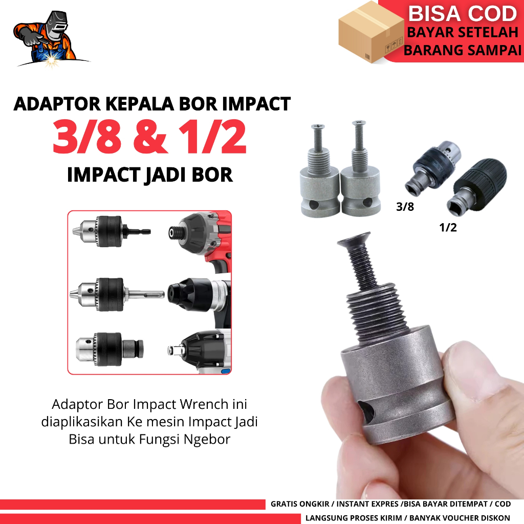 Adaptor Chuck 1/2-3/8 Adaptor Impact 10mm-13mm Konektor Kepala Bor Impact Wrench Ubah Impact Jadi Bo