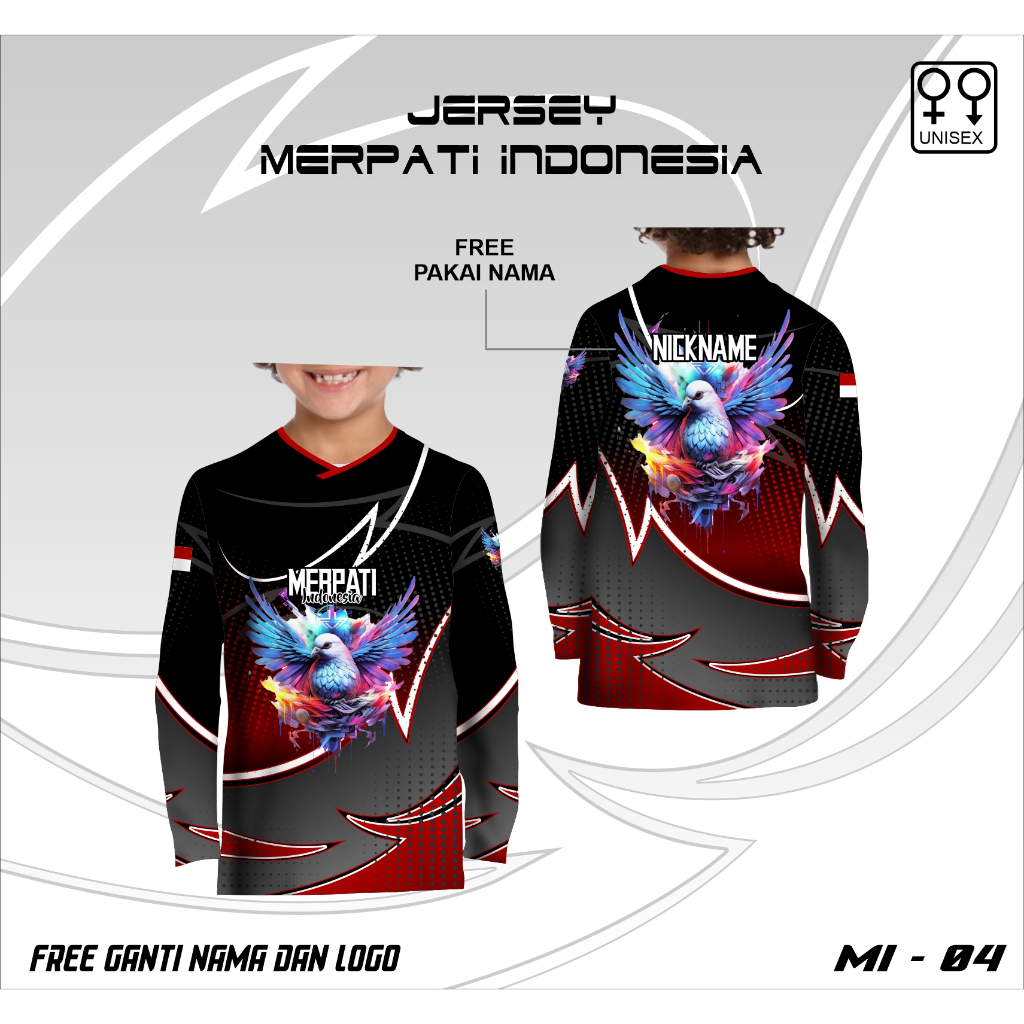 Jersey Merpati Indonesia Baju merpati balap Kaos kolongan anak lengan panjang