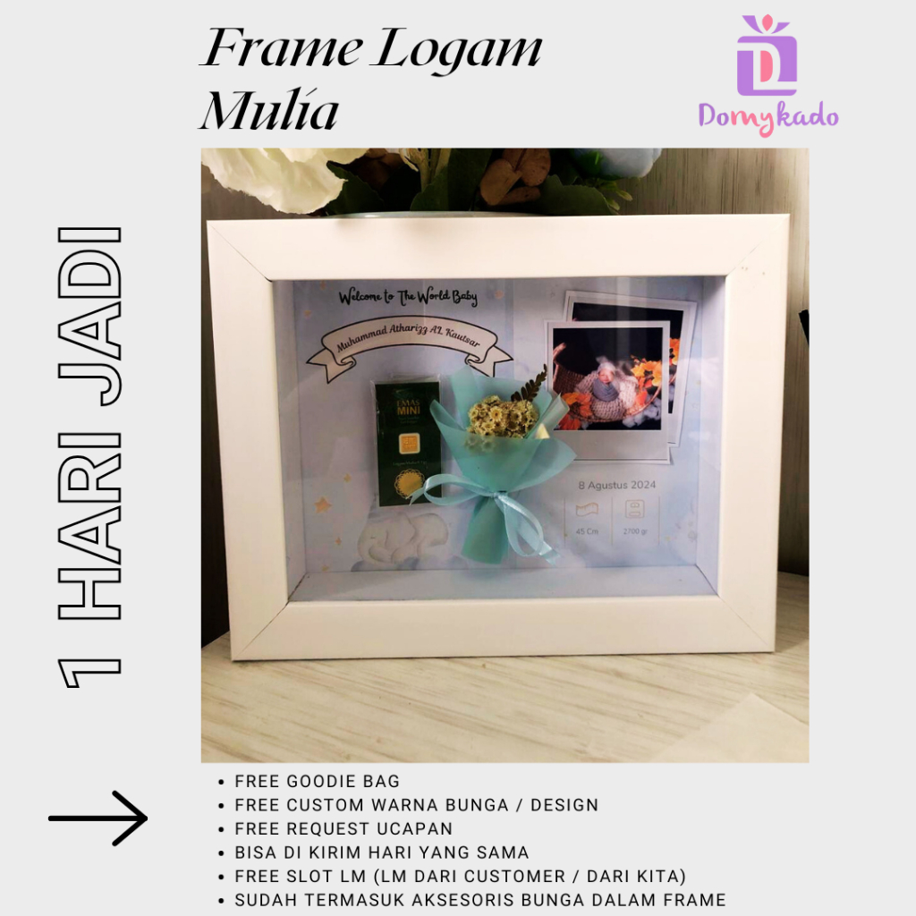 BINGKAI (FRAME) PLUS LM LOGAM MULIA EMAS MINI 0,025GRAM - 0,1 GRAM EMAS MURNI ASLI