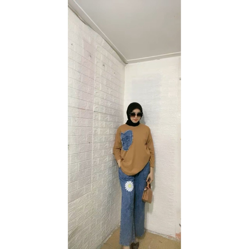 One set Jeans setelan combed min Jeans setelan wanita setelan viral setelan kaos