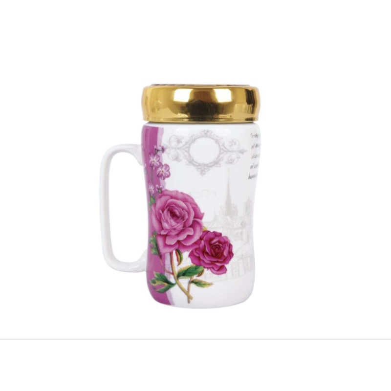 Mug Vicenza Yc68 Motif eternity, tahan panas lengkap dengan gelas VICENZA dan tutupnya, berbahan por