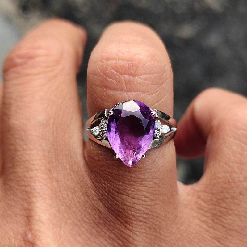 gratis memo cincin cewe mata utama natural kecubung mix berlian eropah