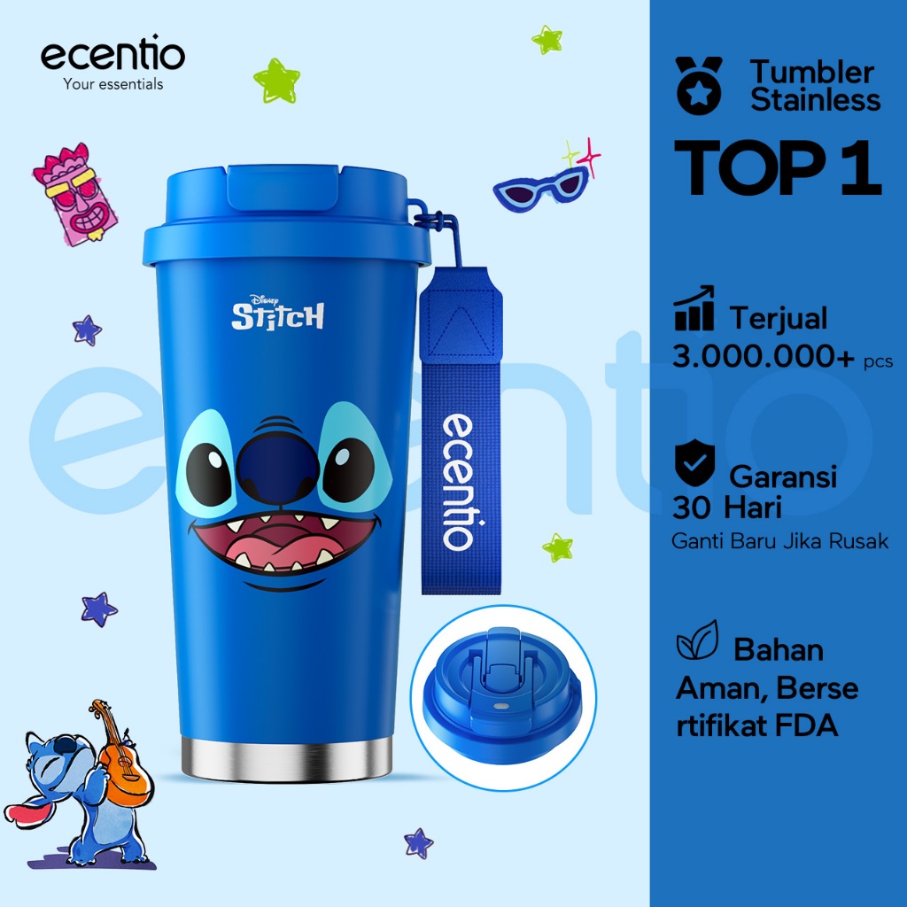 ecentio X Toy story tumbler minum Disney lotso & stitch premium botol stainless 316 tahan dingin 24 