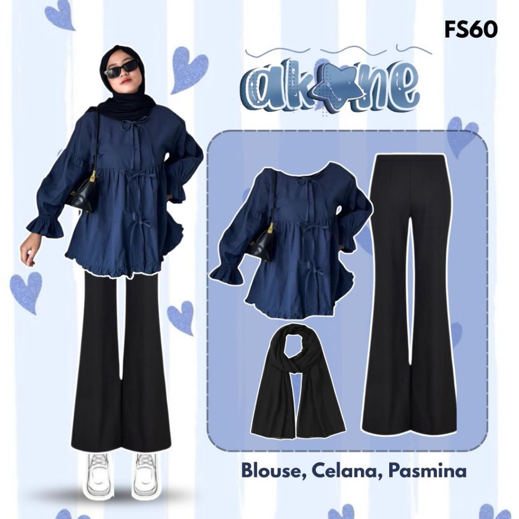 Atasan bawahan Blouse Cutbray 3in1 set Casual (Blouse, Rok, Pasmina) Setelan OOTD Hijabers | FS60