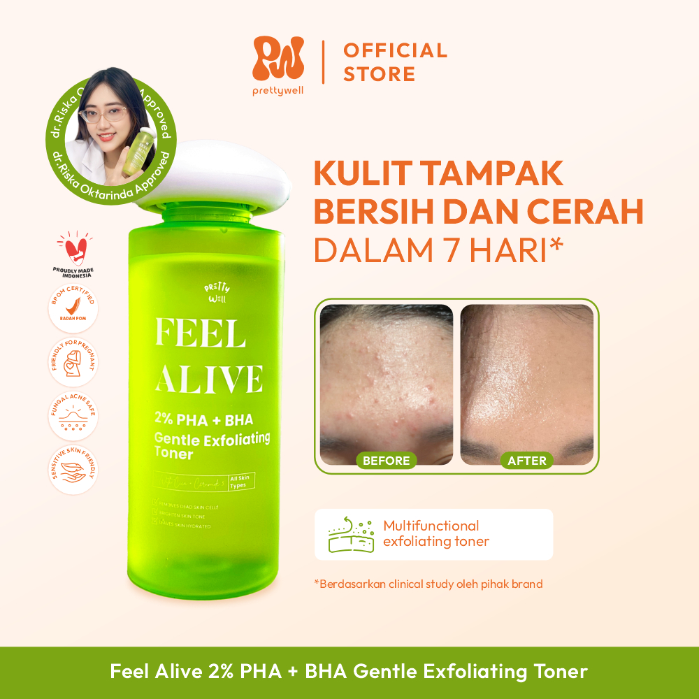 Prettywell Feel Alive 2% PHA + BHA Gentle Exfoliating Toner 100mL Toner Pencerah