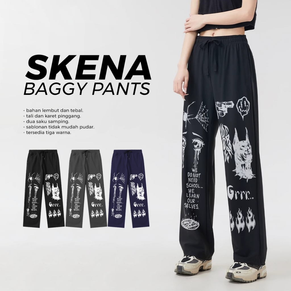 SKENA BAGGY - Celana Skena Wanita Baggy Pants Celana Skena Outfit Wanita Korean