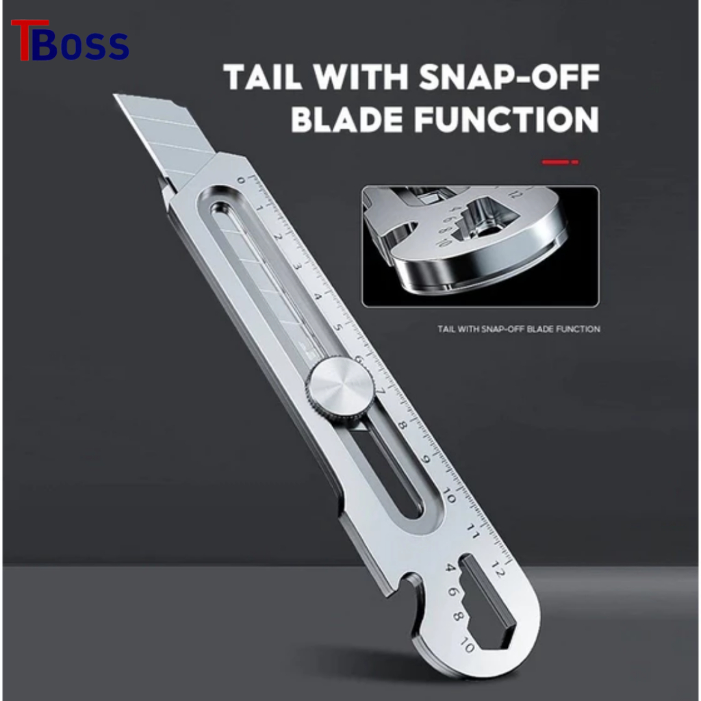 

TBOSS Pisau Cutter Stainless Steel Dengan Pengukur Pembuka Botol Obeng Baut Skrup Cutter 9IN1 Serbaguna